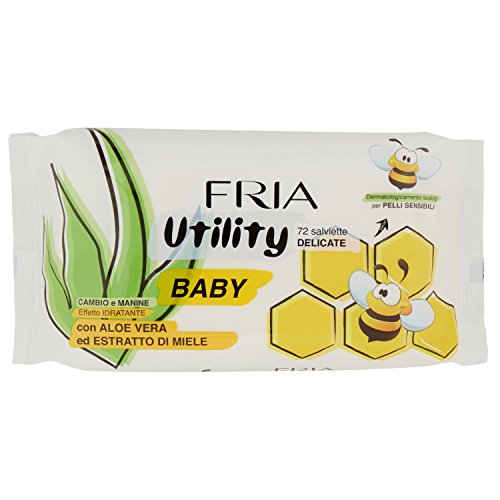 Fria Utility Baby Toallitas suaves con Aloe Vera y extracto de miel para cambiar pañales y higiene de manos, 72 toallitas por paquete