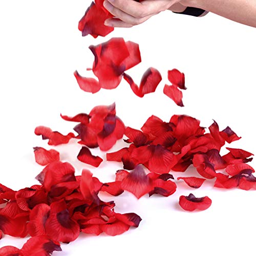 FUJIE 1200 Pcs Pétalos de Rosa Petalos Artificiales Confeti de Rosas Artificiales de Seda Roja para Bodas, Fiestas, día de San Valentín y Ambiente Romántico