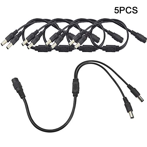 FULARR® 5Pcs Premium 1 Hembra a 2 Macho DC Power Cable Divisor, 5.5 X 2.1mm DC Cable Adaptador Enchufe, 12V DC Cable Y Divisor para Coche Cámara Visión Trasera Monitor CCTV Luces LED