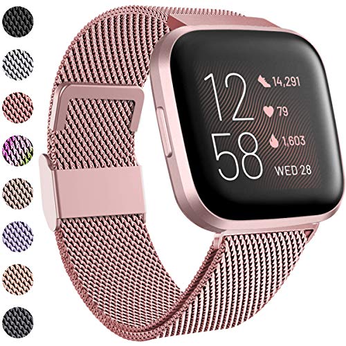 Funbiz Compatible con Fitbit Versa Correa/Fitbit Versa 2 Correa, Correa de Acero Inoxidable Correa de Metal con Cerradura Único para Fitbit Versa/Versa Lite, Pequeño, Oro Rosa