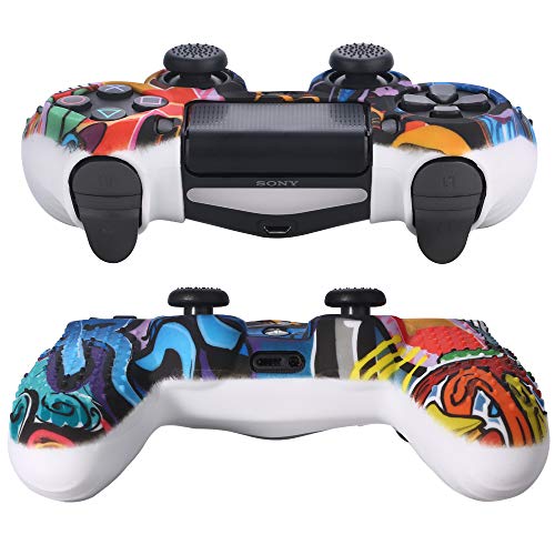 Fundas para Mando PS4/PS4 Pro/PS4 Slim Dualshock 4, Silicona Carcasa Protectora Antideslizante para Play 4/playstation 4( 2 × vistoso Personalizado cubierta de Mando PS4 + 8 × Grips para Pulgares PS4)