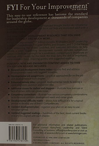 FYI: For Your Improvement - For Learners, Managers, Mentors, and Feedback Givers 5th by Lombardo, Michael M. (2009) Paperback