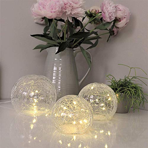 Gadgy ® Luces Bolas de Cristal Craquelado | Ø 8, 10,12 cm | Lamparas Decorativas de Interior | Guirnalda Luz LED Cálida | Funciona con Pilas | Luz Ambiente Tenue para Alumbrado Noche Habitacion