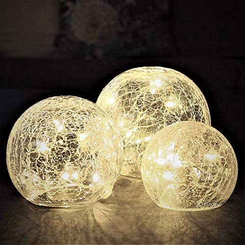 Gadgy ® Luces Bolas de Cristal Craquelado | Ø 8, 10,12 cm | Lamparas Decorativas de Interior | Guirnalda Luz LED Cálida | Funciona con Pilas | Luz Ambiente Tenue para Alumbrado Noche Habitacion