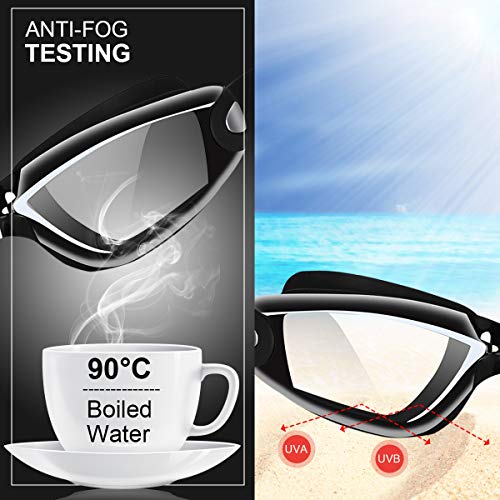 Gafas de Natación, Antiniebla Protección UV Sin Fugas Gafas Natación con Libre Clip de Nariz Enchufe de oído Gorro de baño para Hombres Mujeres Adultos Niños de la Juventud (Negro)