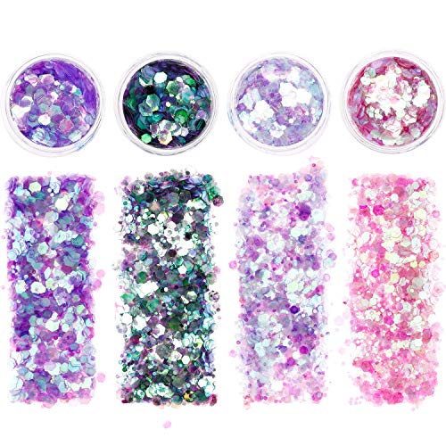 GCOA Purpurinas Polvo, Chunky Glitter Flakes paillette para rostro maquillaje de ojos cabello body art -16 Cajas