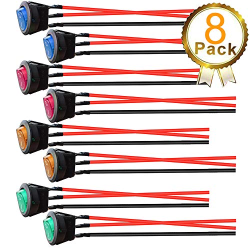 Gebildet 8pcs 12V/10A Pre Cableado Interruptor Basculante Redondo LED,3 Pin 2 Posición ON/Off SPST,Snap-In Interruptor de Palanca para Coche Motocicleta Bote Marina(Rojo/Verde/Azul/Amarillo)