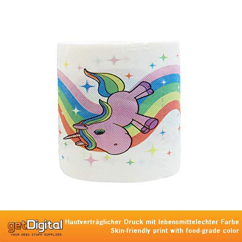 getDigital Papel higiénico unicornio y arcoíris - 1 rollo con 200 hojas - Caja de regalo incluida - 3 capas