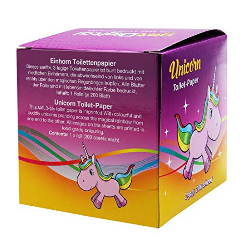 getDigital Papel higiénico unicornio y arcoíris - 1 rollo con 200 hojas - Caja de regalo incluida - 3 capas