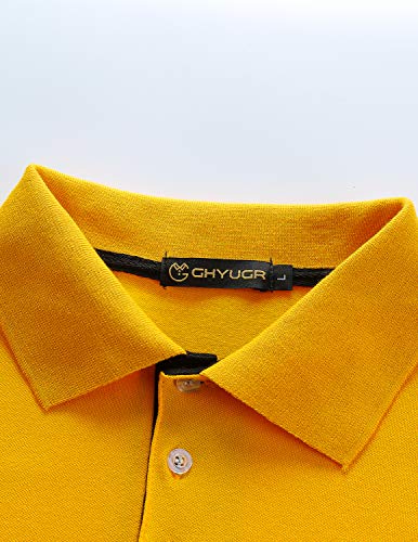 GHYUGR Polo Manga Larga Hombre Algodón Negocios Elegante Bordado de Ciervo Golf Tennis Otoño Invierno Poloshirt Camisas,Amarillo,XL