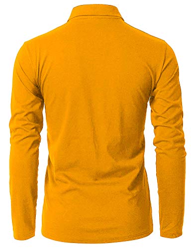 GHYUGR Polo Manga Larga Hombre Algodón Negocios Elegante Bordado de Ciervo Golf Tennis Otoño Invierno Poloshirt Camisas,Amarillo,XL