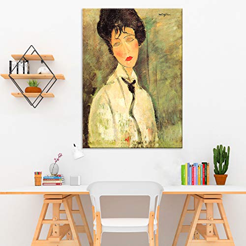 Giallobus - Cuadro - Amedeo Modigliani - Mujer con Corbata Negra - Estampado en Lienzo - Listo para Colgar - Varios tamaños - 50x70 cm