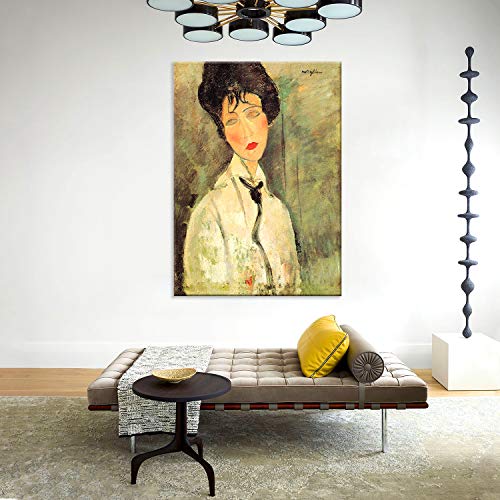 Giallobus - Cuadro - Amedeo Modigliani - Mujer con Corbata Negra - Estampado en Lienzo - Listo para Colgar - Varios tamaños - 50x70 cm