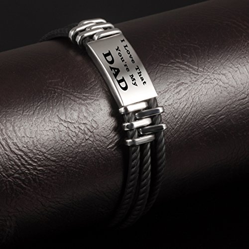 Gkmamrg Hombre Pulsera con Grabado I Love That You 're my Dad Silicona Negro Acero Inoxidable Trenzado Brazo Maduro con Caja de Regalo para Dad Papa Père Regalo (I Love That You Are my Dad)