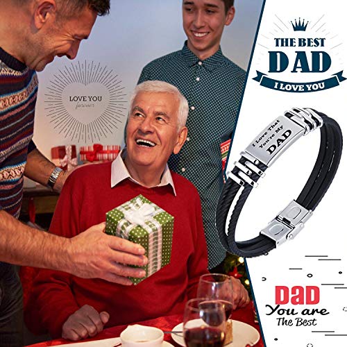 Gkmamrg Hombre Pulsera con Grabado I Love That You 're my Dad Silicona Negro Acero Inoxidable Trenzado Brazo Maduro con Caja de Regalo para Dad Papa Père Regalo (I Love That You Are my Dad)