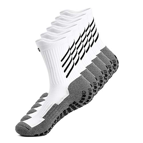 Gogogoal Calcetines deportivos antideslizantes para hombre y mujer, transpirable desodorante Calcetines para fútbol baloncesto running ciclismo trekking yoga, Negro/Blanco (Blanco-3par)