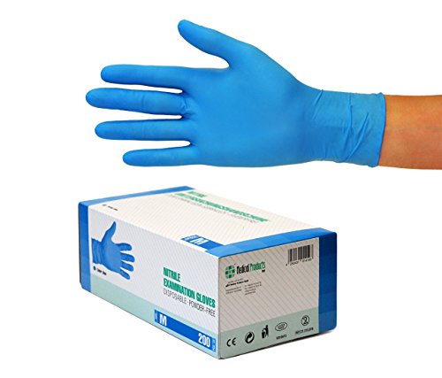 Guantes de nitrilo transparente Guantes libres de látex sin polvo Limpieza Guantes sanitarios para la cocina Cocina Limpieza Limpieza Seguridad Manejo de alimentos, 200 pcs caja (M, Azul)