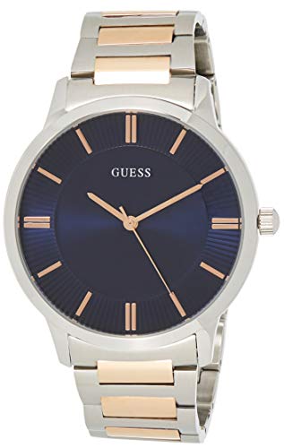 Guess Mens plica esfera azul de acero de dos tonos W0990G4