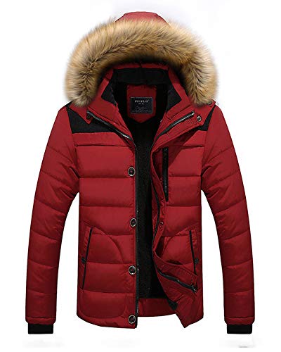 GUOCU Hombre Invierno Abrigo Casual Chaqueta Acolchada con Capucha Forro Más Terciopelo Calentar Slim Fit Chaquetas de Pluma Vino Tinto 3XL