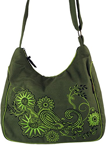 Guru-Shop Bolso de Hombro, Bolso Hippie, Bolsillo Goa - Verde, Unisex - Adultos, Algodón, Tamaño:One Size, 23x28x12 cm, Bolsas de Hombro