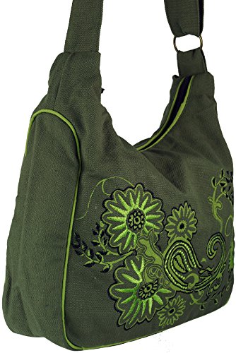 Guru-Shop Bolso de Hombro, Bolso Hippie, Bolsillo Goa - Verde, Unisex - Adultos, Algodón, Tamaño:One Size, 23x28x12 cm, Bolsas de Hombro