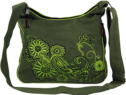 Guru-Shop Bolso de Hombro, Bolso Hippie, Bolsillo Goa - Verde, Unisex - Adultos, Algodón, Tamaño:One Size, 23x28x12 cm, Bolsas de Hombro