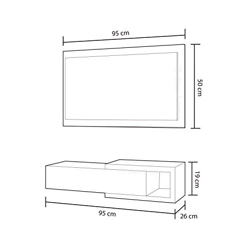 Habitdesign - Recibidor con cajón + Espejo, Medidas 19 x 95 x 26 cm de Fondo (Blanco Artik y Cemento)