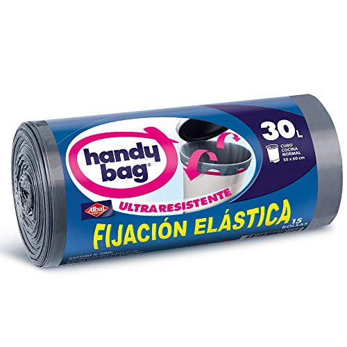 Handy Bag Bolsas de Basura 30L, Extra Resistentes, Elásticas, 15 Bolsas