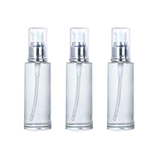 Hemoton 3 Piezas Botella de Bomba de Vidrio Mini Vacía Botella de Perfume de Aceite Esencial Dispensador de Aceite Recargable Botellas para Viajes a Domicilio 60 Ml (Plata)