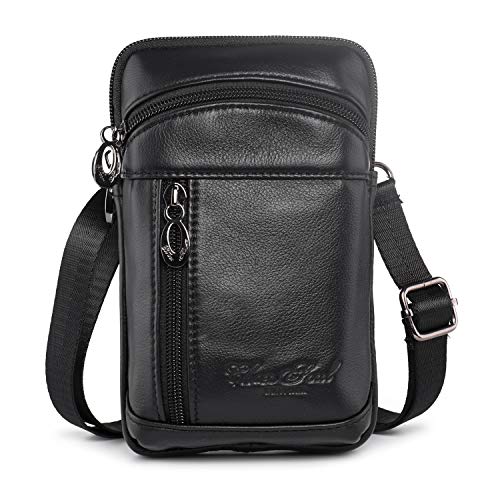 Hengwin Bolsa de Teléfono iPhone 11 Pro Max 11 SE X 7 8 Plus Teléfono Celular Bolsa Samsung Galaxy Note 20 Ultra 10+ Note20 5G Huawei Enjoy 20 Pro Pequeñas Cuero Bandolera Hombro Hombres (Negro)