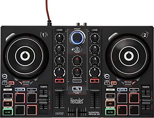 Hercules DJControl Inpulse 200 USB Ideal para Aprender a Mixer 2 Pistas con 8 Pads/Tarjeta de Sonido para PC/Mac