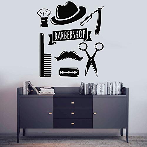 Herramientas de peluquería pegatinas de pared cara peluquería cartel de ventana estilo de peinado peinado hombres barba decoración de peluquería pegatinas de pared A2 42x48cm