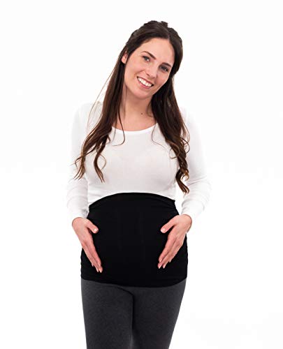 Herzmutter Banda de Vientre para Mujeres Embarazadas - Conjunto de 2 - Bandas de Maternidad del Vientre - Fajas-Extensión de la Camisa para el Embarazo - Unicolor-Rayado - 6000 (XL, Negro/Azul)