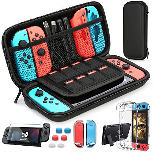 HEYSTOP Nintendo Switch Accesorio, Nintendo Switch Funda + Funda de Transporte para Nintendo Switch + Nintendo Switch Protector de Pantalla + Apretones de Pulgar