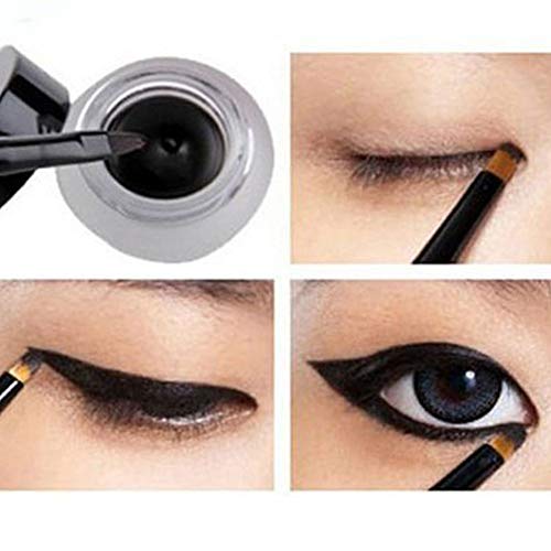 Hilai 1PC Impermeable Gel Eye Liner Gel Eyeliner Set Eyeliners Gel Marrón y Negro con Pincel Maquillaje Ceja Waterproof delineador de ojos en Gel Eyeliner (Negro, 0.18oz. / 5g)