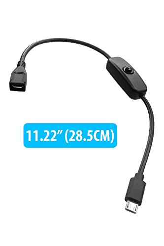 HomeSpot USB 2.0 a corto Micro USB cable de extensión Cable con botón de encendido Apagado para frambuesa Pi Zero 3 iPhone Smartphone cargador de cable de la tableta (28.5CM cable USB con interruptor)