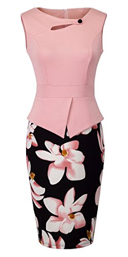 HOMEYEE - Vestido - Corte Imperio Floral Cutaway Sin Mangas - para Mujer B288 (36 = Small, Rosa Claro)