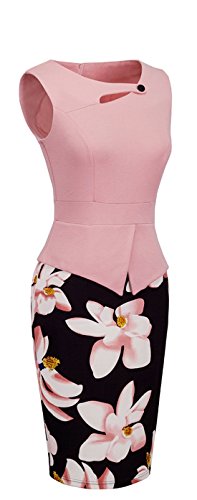 HOMEYEE - Vestido - Corte Imperio Floral Cutaway Sin Mangas - para Mujer B288 (36 = Small, Rosa Claro)