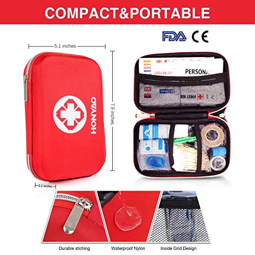 HONYAO Botiquín de Primeros Auxilios, Mini Kit de Supervivencia - Bolsa Médico de Emergencia Completo para Coche Barco Motocicleta El Hogar Lugar de Trabajo Mochila y Acampar Senderismo Viaje