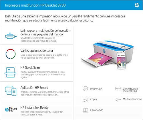 HP DeskJet 3762 - Impresora de tinta multifunción (8 ppm, 4800 x 1200 DPI, A4, Wifi, Escanea, Copia, 60 hojas, Modo silencioso), Verde agua