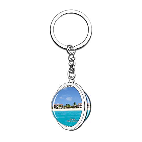 Hqiyaols Keychain Fort Burt Tortola Islas Vírgenes Británicas Cristal Girar Acero Inoxidable Llavero Viajes Ciudad Recuerdo Llavero