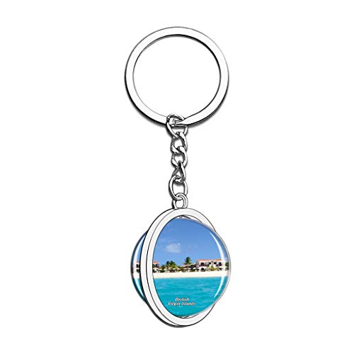 Hqiyaols Keychain Fort Burt Tortola Islas Vírgenes Británicas Cristal Girar Acero Inoxidable Llavero Viajes Ciudad Recuerdo Llavero