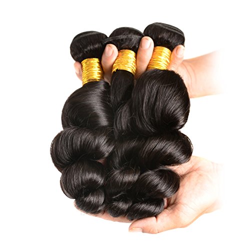 Huarisi 7a Onda Suelta Pelo Brasileño de 3 Paquetes de 16 18 20 Pulgadas Mojado y Ondulado Tejido Color Natural para las Mujeres Negras