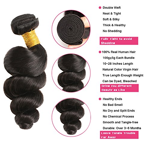 Huarisi 7a Onda Suelta Pelo Brasileño de 3 Paquetes de 16 18 20 Pulgadas Mojado y Ondulado Tejido Color Natural para las Mujeres Negras