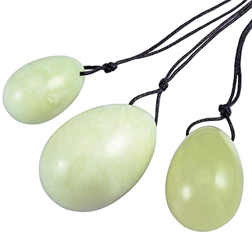 Huevo yoni natural de mookaitedecor, piedras de masaje para mujer, refuerza los músculos del suelo pélvico, conjunto de 3 piezas con cordel