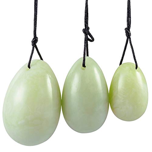 Huevo yoni natural de mookaitedecor, piedras de masaje para mujer, refuerza los músculos del suelo pélvico, conjunto de 3 piezas con cordel