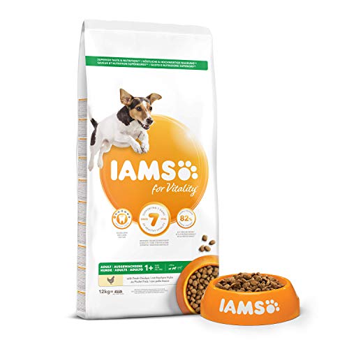 IAMS for Vitality Alimento para Perros Pequeños y Medianos Adultos con pollo fresco, 12 kg