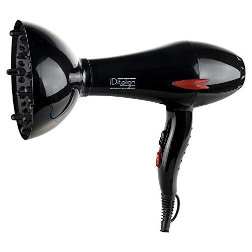 ID Italian Design | Secador de Pelo con Difusor Profesional 2 Modos de Calor, 2 Velocidades de Color Negro - 2200W