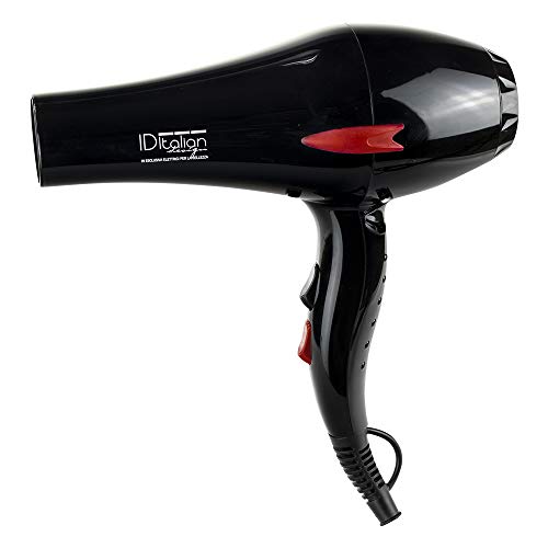 ID Italian Design | Secador de Pelo con Difusor Profesional 2 Modos de Calor, 2 Velocidades de Color Negro - 2200W