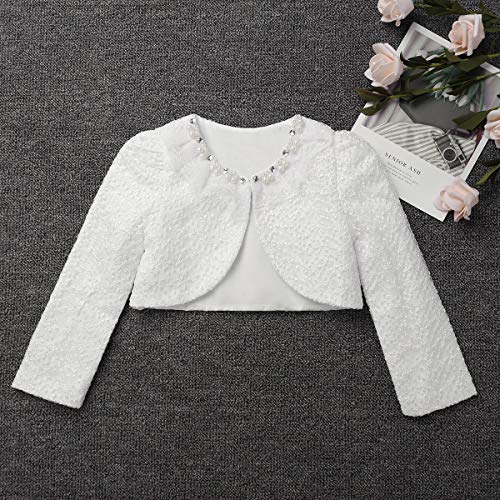 iiniim Bolero Eancaje Floral Boda Fiesta Princesa Elegante Danza Dama de Honor Chaqueta Corto de Vestido Capa Infantil Mnaga Larga Cardigan para Bebé Niña (18 Meses - 10 Años) Blanco B 8-9 Años